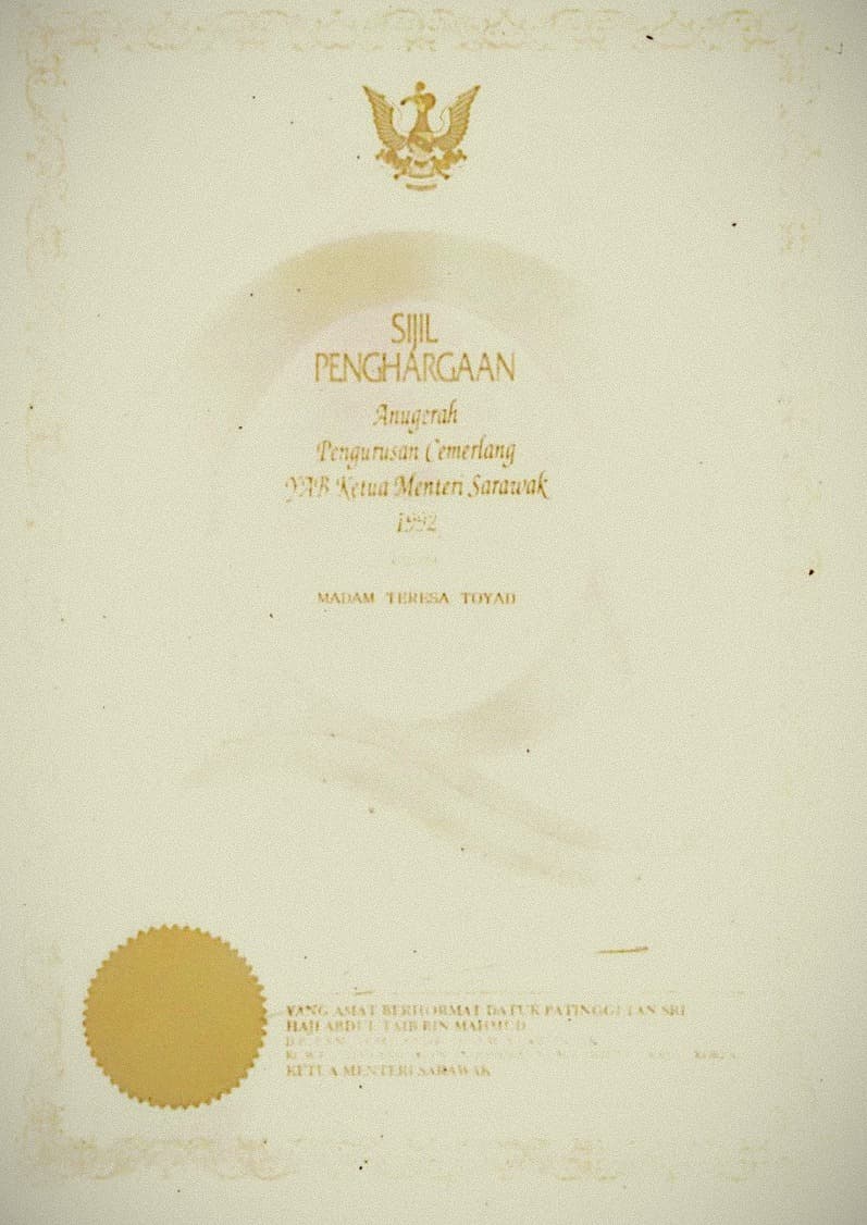 Sinar Saredah appreciation award certificate